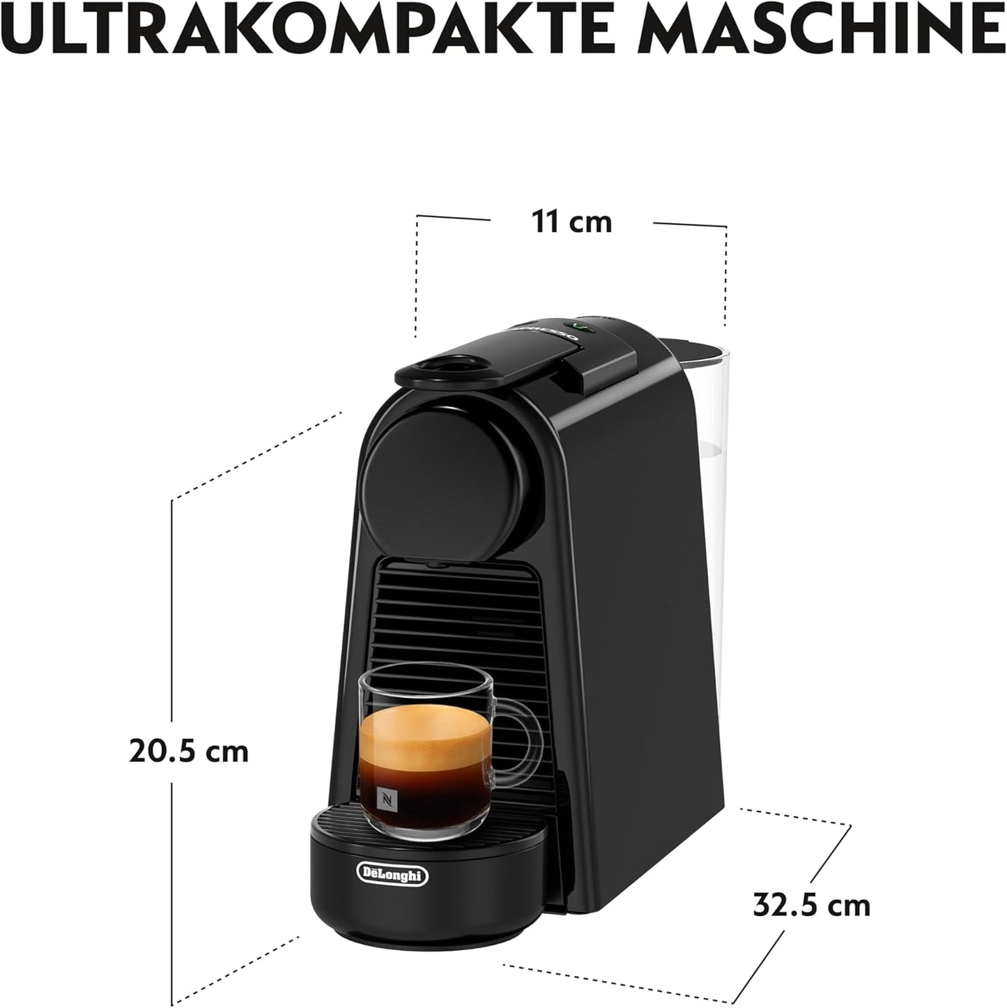 Espresso kávovar s kapslemi Nespresso De'Longhi Essenza Mini, černý | Tlak čerpadla 19 bar | Nádrž na vodu 0,6 l | Na espresso a lungo | Malý kávovar na espresso – skvělé kávové okamžiky | EN85.B