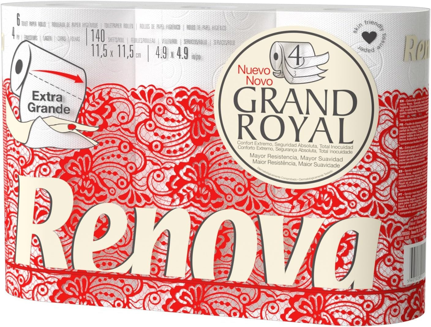 Toaletní papír Renova Renova Grand Royal 4vrstvý - 6 rolí, velký (balení 5 ks)
