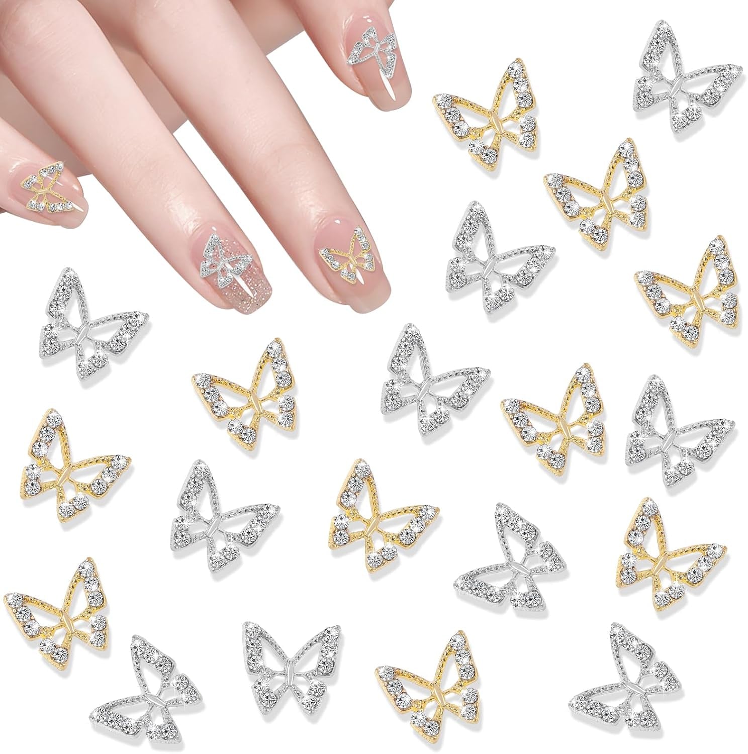20ks Glitter Butterfly Nail Charms, Nail Art Kamínky, Nail Stones, Butterfly Nail Art, Kamínky, Valentýnské přívěsky na nehty, DIY dekorace na pouzdro na mobilní telefon