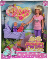 Simba Steffi Love Sunshine Twins – panenka s dvojčaty a kočárkem, včetně doplňků, jako jsou lahvičky a hračky, varianta pro 2 panenky, sada panenek pro děti od 3 let