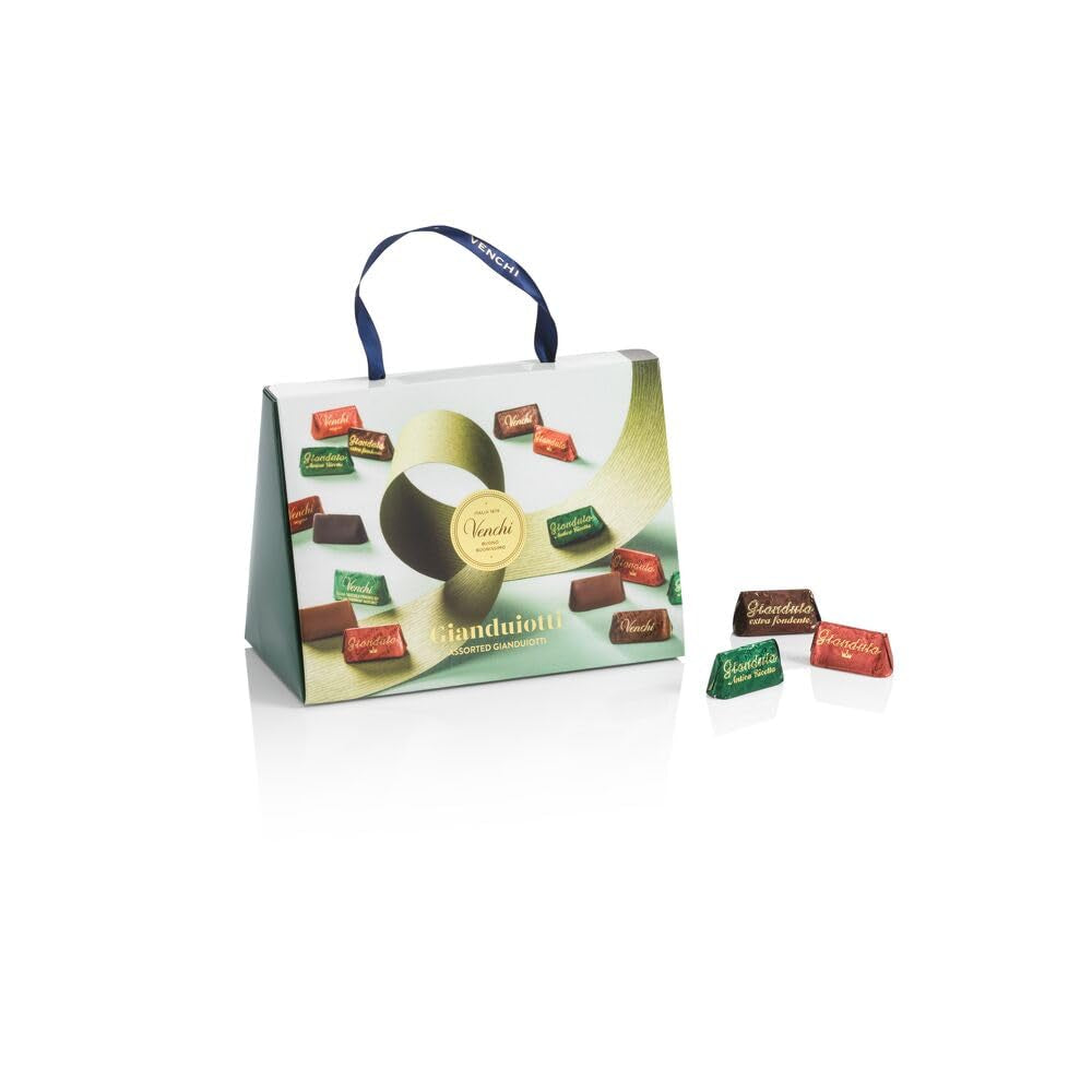 Dárková sada Venchi - Borsina Gianduiotti, s různými čokoládami Gianduiotti, včetně "Piemontských lískových oříšků", 150g, bez lepku, bez umělých barviv, bez konzervantů, tip na dárek