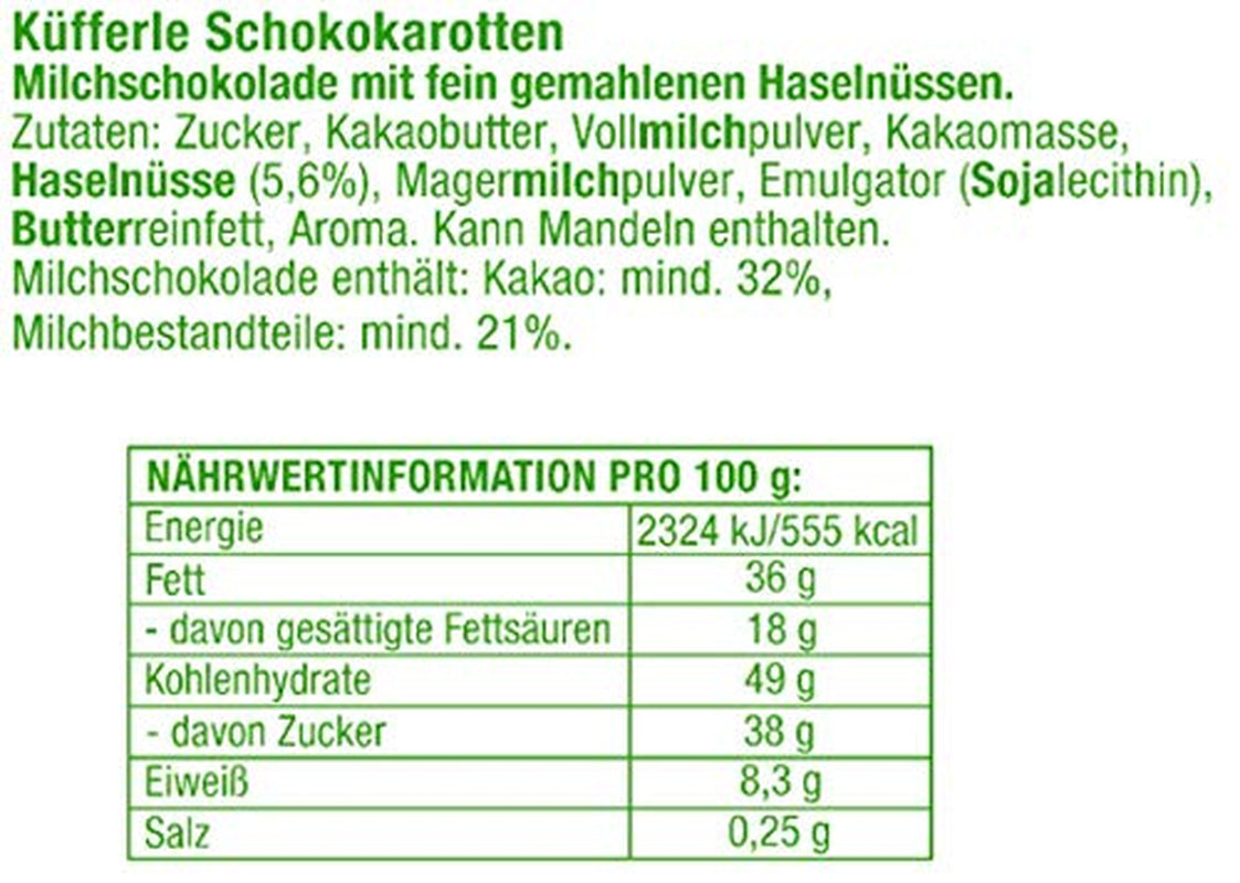 Küfferle, Mrkev s originální čokoládou 810 g 60 ks., Mléčná čokoláda, 1 kus