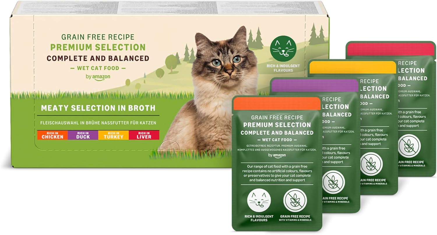 Amazon Grain Free Mokré krmivo pro kočky pro dospělé kočky Maso v želé 4,76 kg 56 balení po 85 g (dříve celoživotní)