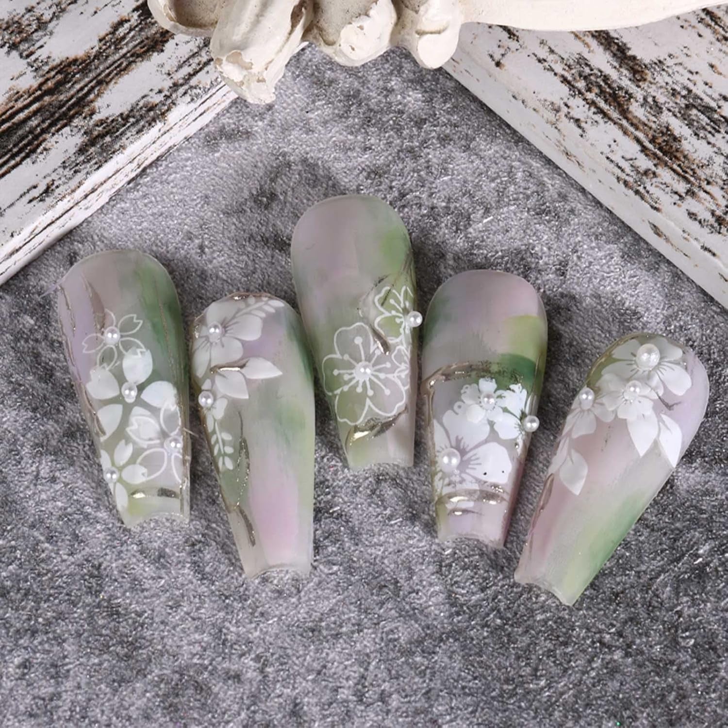 JMEOWIO Nálepka na nehty Frühling Weiße Blume 9 Blatt Nálepka na nehty Selbtklebend Nagelaufkleber Letní Blumen Dekorace Nageldesign Zubehör