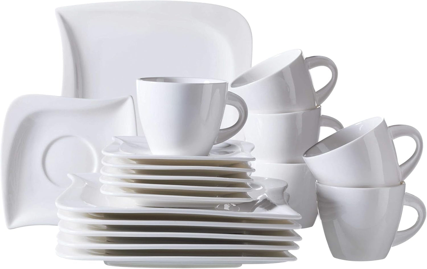 Verso de Mäser, řada La Musica, 18dílný kávový servis, sada porcelánového nádobí pro 6 osob, 921172, bílá