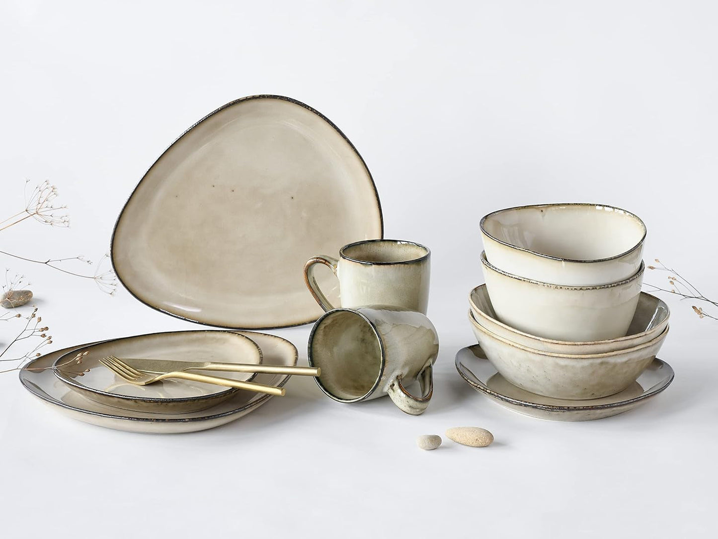 CreaTable, 23769, CLOUDY Series, Písek, 10dílná sada nádobí, Porcelánová kombinovaná služba, Vhodné do myčky a mikrovlnné trouby, Kvalitní výroba