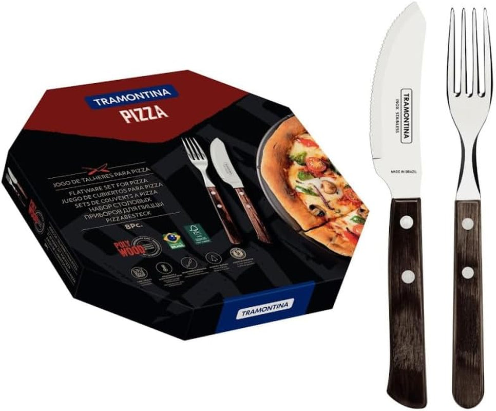 Tramontina PIZZA Besteck, 8dílná sada, Für 4 Personen, Rostfreier Edelstahl, Fsc-Zertifizierte Holzgriffe, Spülmaschinenfest Kitchen Naty Shop