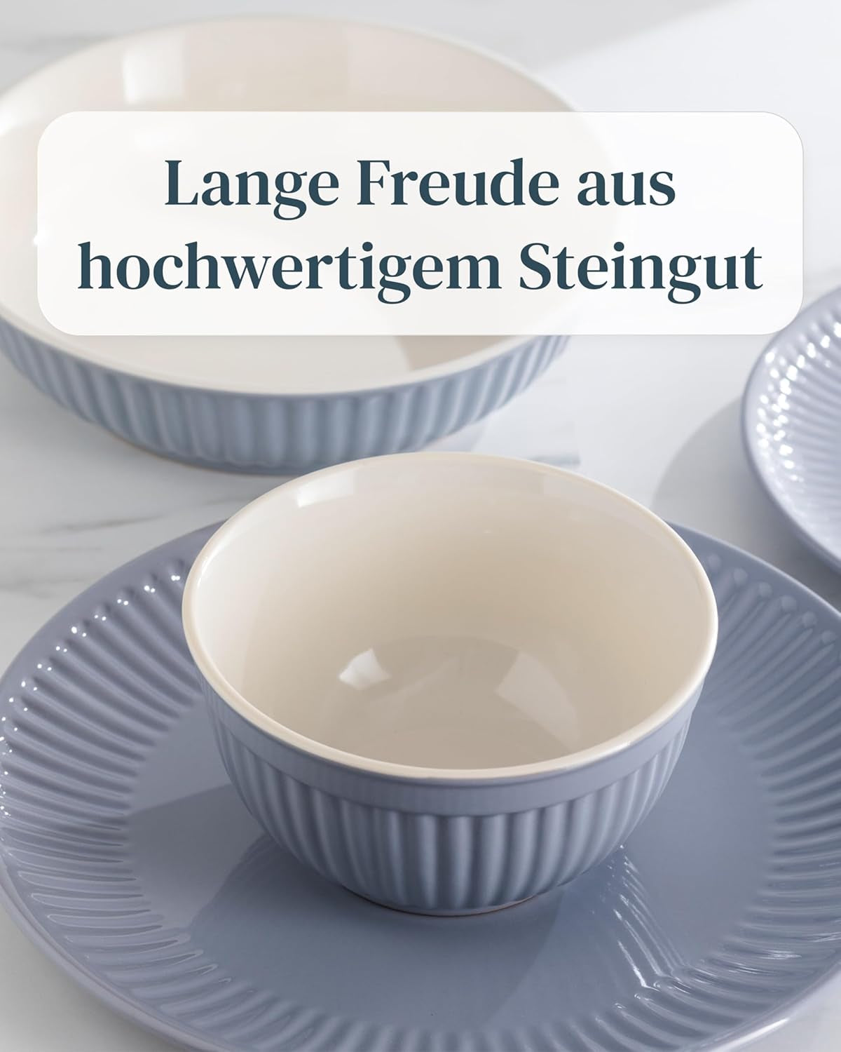 Sada keramického nádobí pro 6, Hygge, 24 kusů. VÍTĚZ TESTU Zasněná skandinávská kamenina Sada mís a talířů Večerní servis pro 6 sad nádobí Pure Living v šedomodré barvě