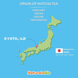 Naturalebio Ceremonial Grade Matcha Tea Powder Originální zelený čaj z Japonska. Ceremoniální prášek ze zeleného čaje Matcha vyrobený v Uji, Kyoto. Ideální na pití, vaření a latté. Krabička 30g.