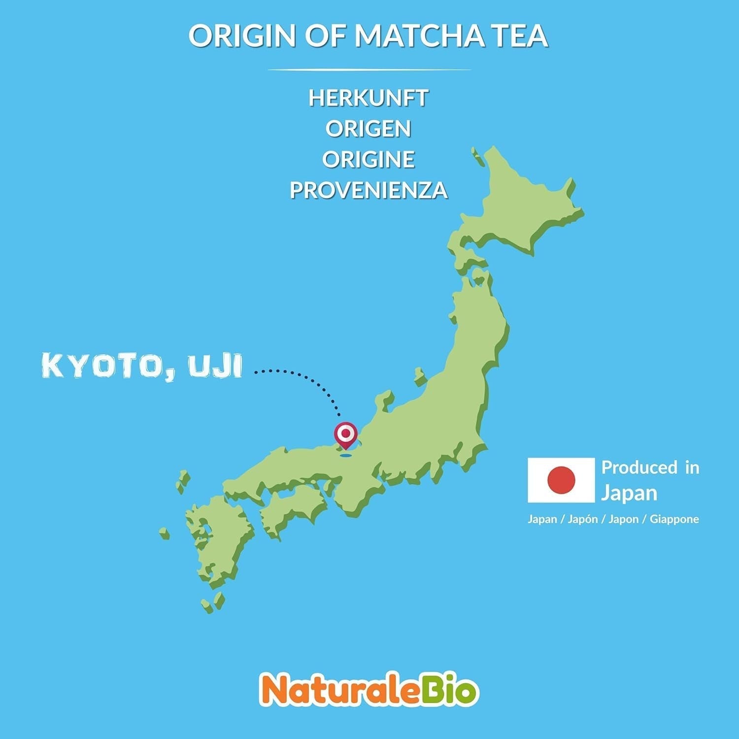 Naturalebio Ceremonial Grade Matcha Tea Powder Originální zelený čaj z Japonska. Ceremoniální prášek ze zeleného čaje Matcha vyrobený v Uji, Kyoto. Ideální na pití, vaření a latté. Krabička 30g.