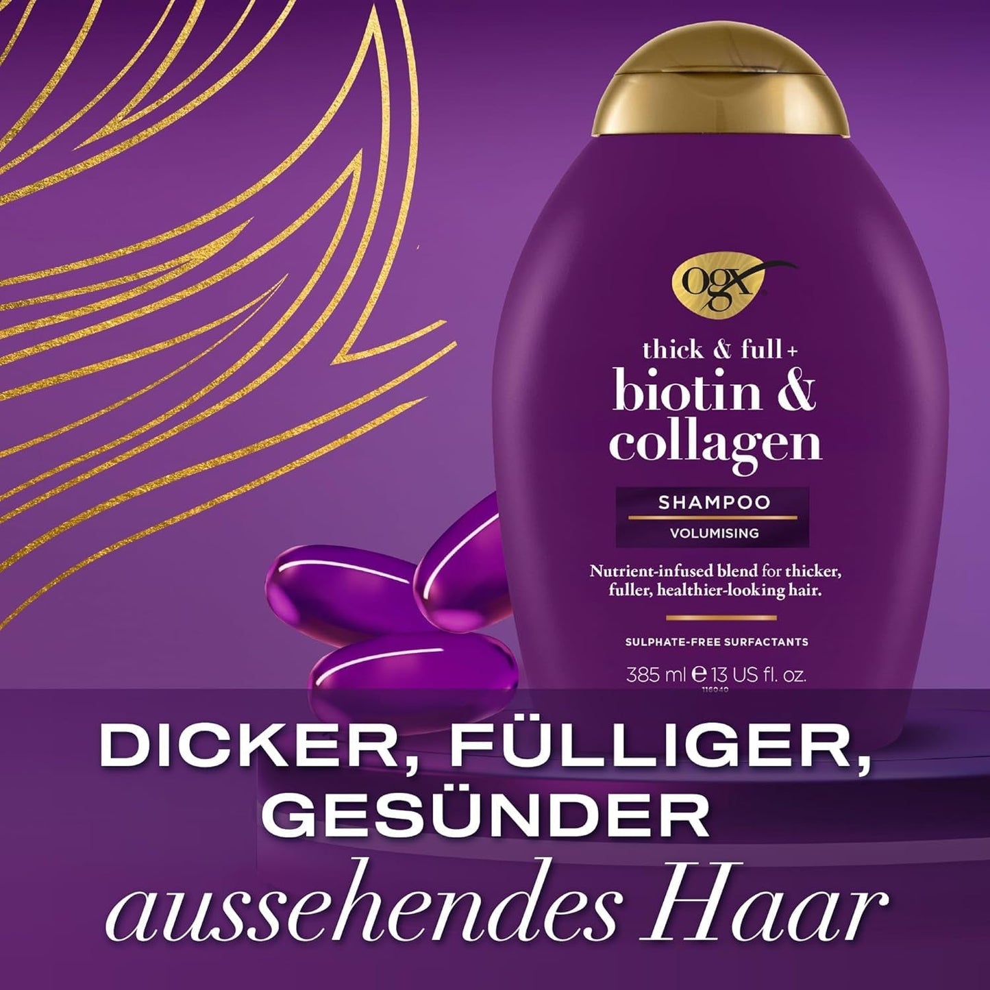 OGX Biotin & Collagen Shampoo (385 ml), Šampon pro posílení vlasů pro jemné a tenké vlasy OGX Sprcha a koupel