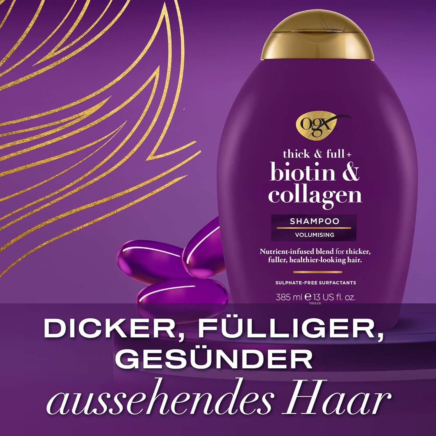 OGX Biotin & Collagen Shampoo (385 ml), Šampon pro posílení vlasů pro jemné a tenké vlasy OGX Sprcha a koupel