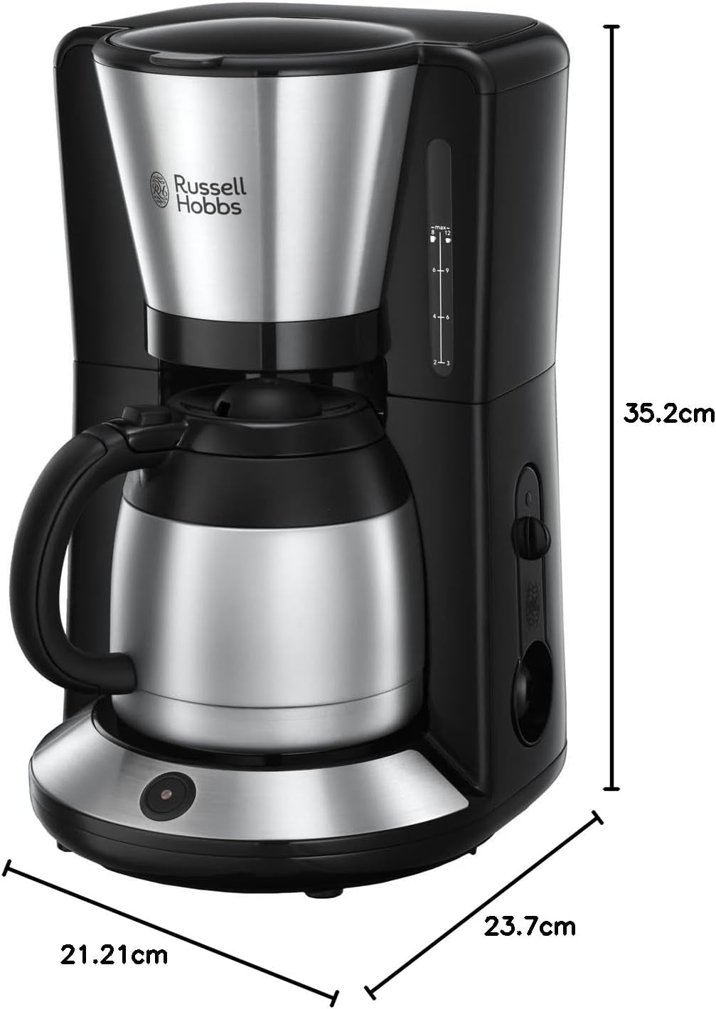 Kávovar Russell Hobbs [Sprchová hlavice pro optimální extrakci a aroma] Dobrodružný (1 až 8 šálků, 1,0 l termo karafa, automatické vypínání, systém proti odkapávání, 1100 W) Filtrační kávovar 24020-56