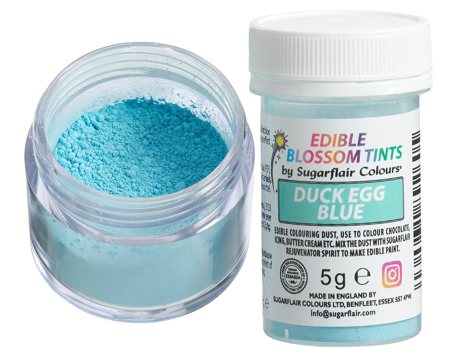 Sugarflair Blossom Tint Duck Egg Blue Food Coloring Powder - potravinářské barvivo v prášku na ozdoby dortů, fondán, polevu, čokoládu, máslový krém, makronky a další - 5G