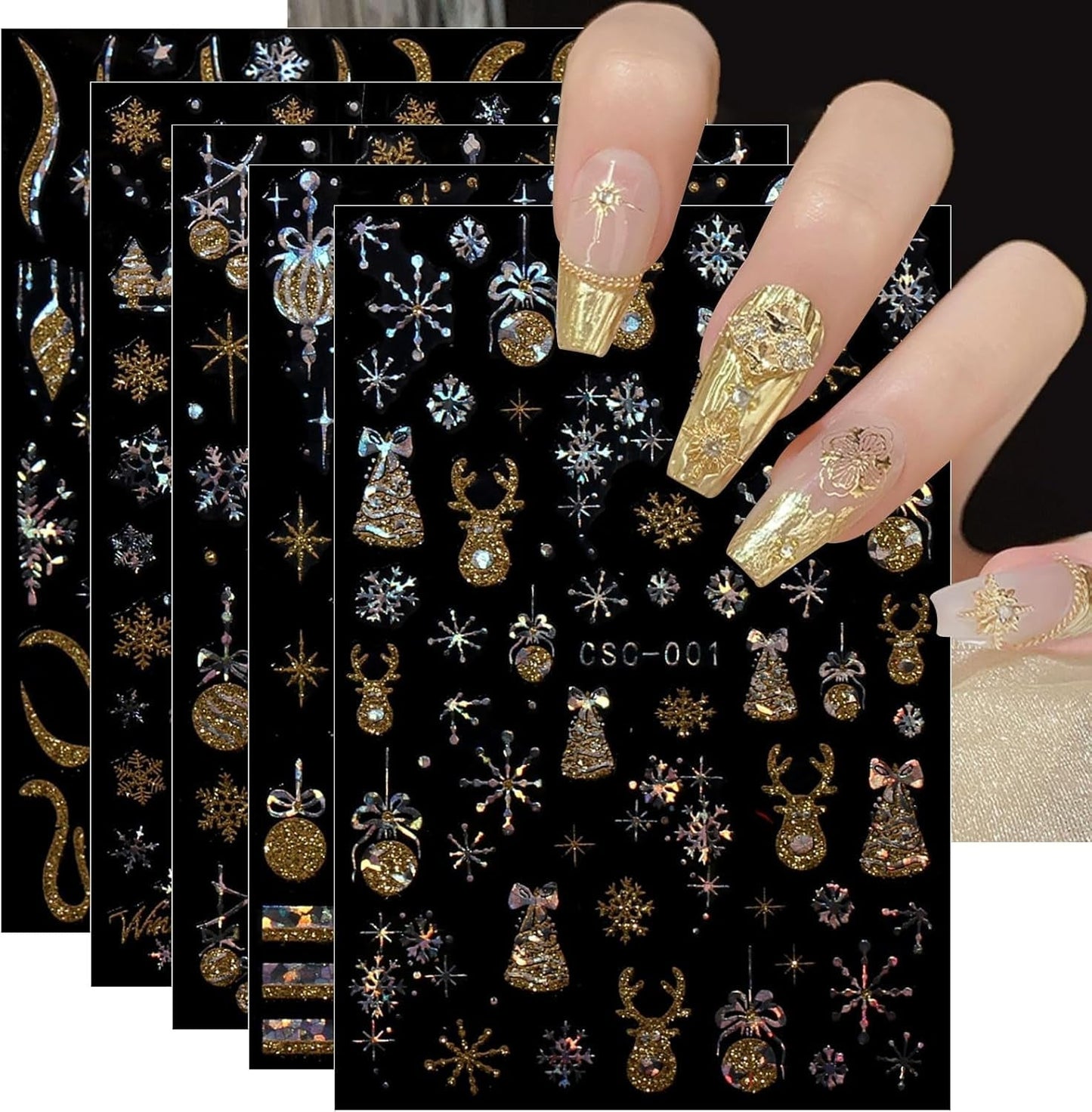 JMEOWIO Nálepka na nehty Weihnachten Gold Glitter Silber 8 Blatt Nálepka na nehty Selbtklebend Nagelaufkleber Schneeflocke Winterurlaub Dekoration Nageldesign Zubehör