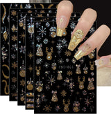 JMEOWIO Nálepka na nehty Weihnachten Gold Glitter Silber 8 Blatt Nálepka na nehty Selbtklebend Nagelaufkleber Schneeflocke Winterurlaub Dekoration Nageldesign Zubehör
