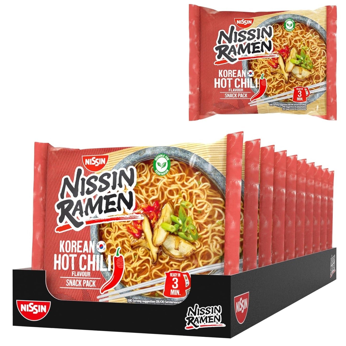 Nissin Ramen - Korejské pikantní chilli 10 balení instantních nudlí v asijském stylu podle korejského receptu Rychlá a snadná příprava asijské kuchyně (10 x 65,2 g)