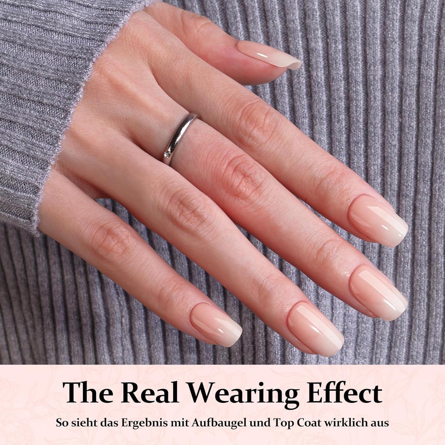 240ks Gradient Square Nails Set, Nude White Gradient Artificial Nails for Oil Pen Lepidlo, Medium Ombre Natural Falešné nehty pro ženy DIY (Nude Square)