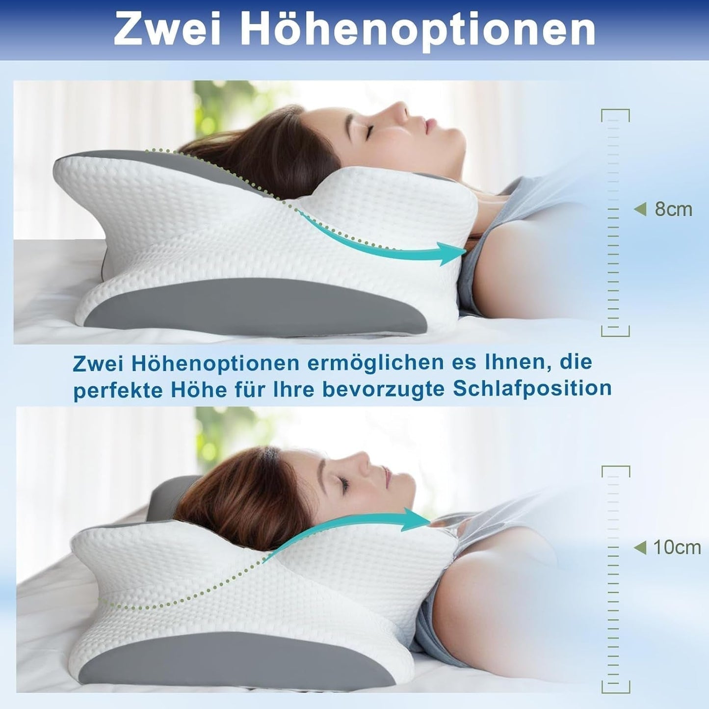 Polštář z paměťové pěny Polštář na krk Ortopedický polštář - Ergonomický design Dutý tvar pro postranní, zádové a žaludeční spáče Šedé krční ortopedické polštáře Naty Shop