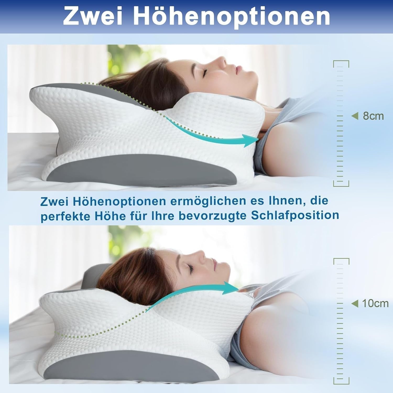 Polštář z paměťové pěny Polštář na krk Ortopedický polštář - Ergonomický design Dutý tvar pro postranní, zádové a žaludeční spáče Šedé krční ortopedické polštáře Naty Shop