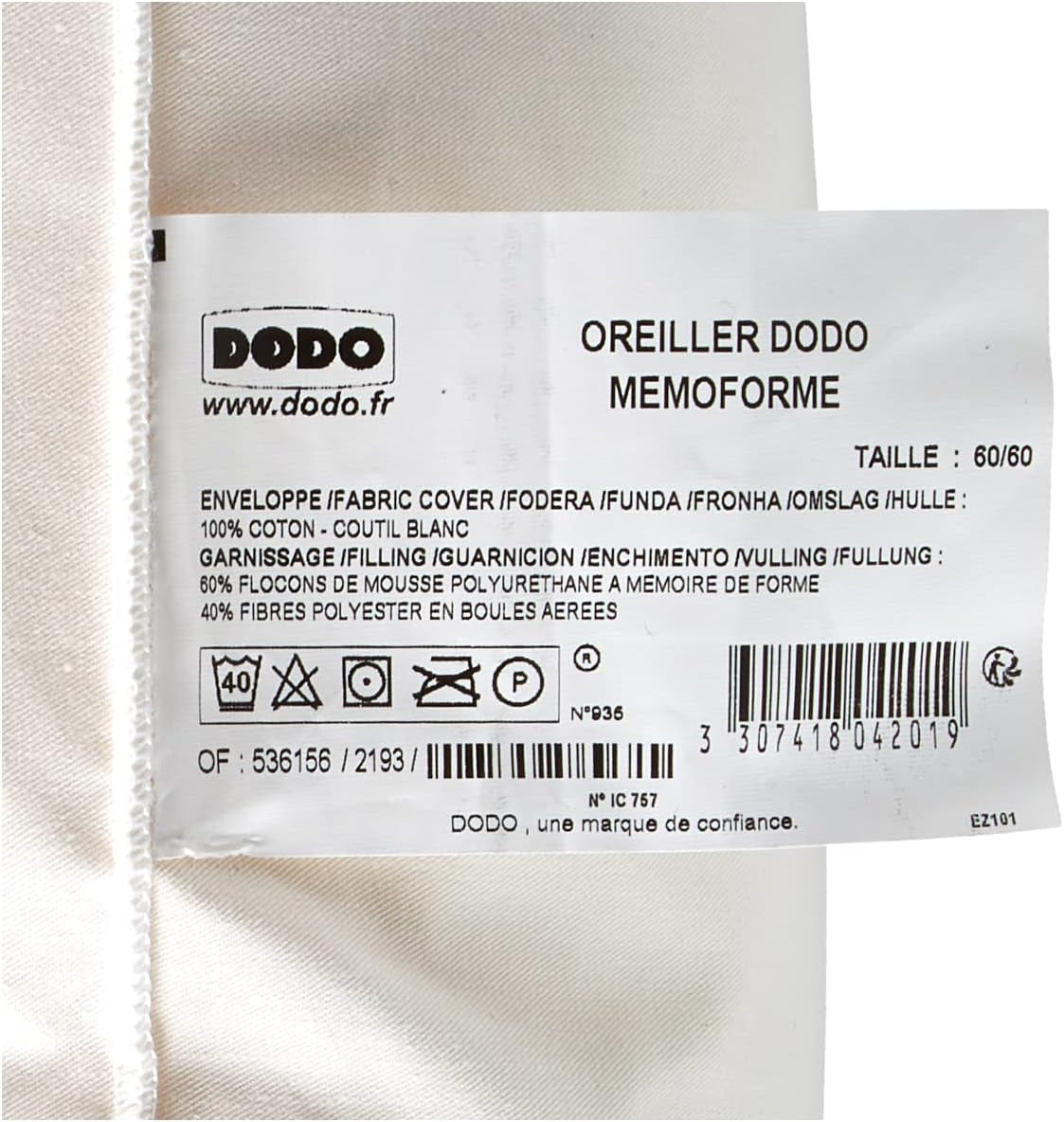 DODO OFM60 Ergonomický latexový polštář, 60 X 60 cm, bílé standardní polštáře Naty Shop