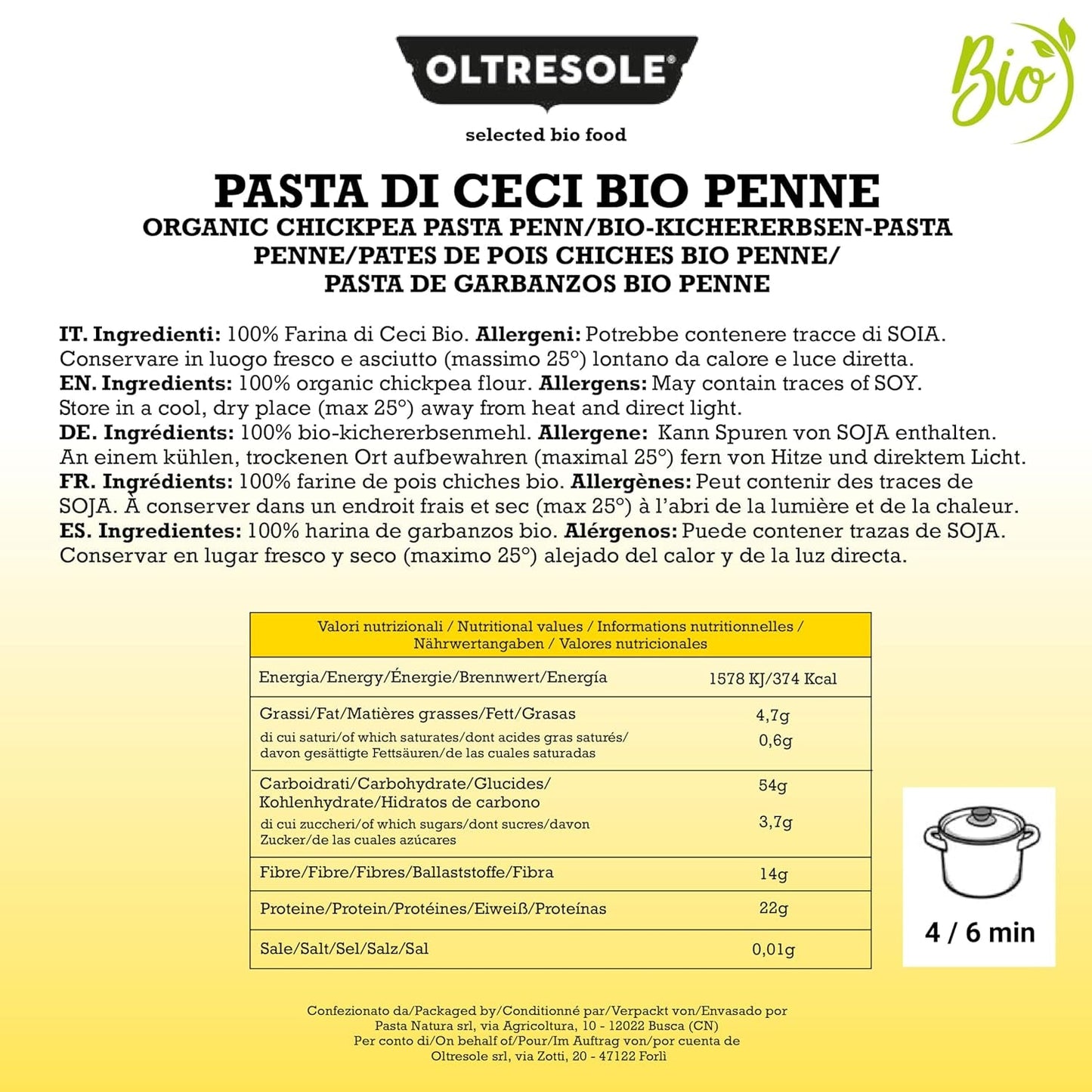 Italské BIO cizrnové těstoviny Penne 100% BIO proteinové těstoviny z cizrnové mouky s vysokým obsahem vlákniny Veganské bezlepkové 3 balení x 350 g