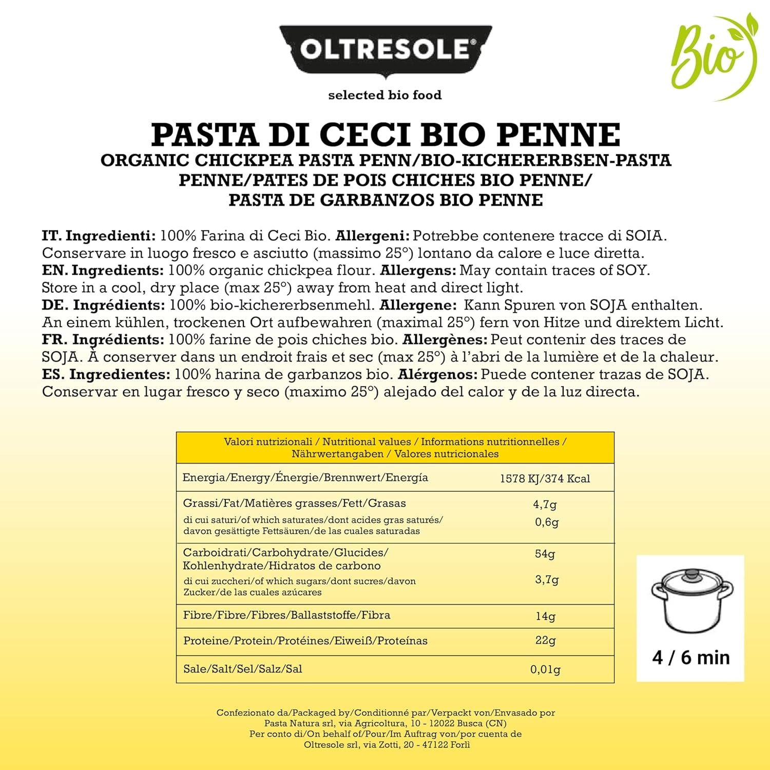 Italské BIO cizrnové těstoviny Penne 100% BIO proteinové těstoviny z cizrnové mouky s vysokým obsahem vlákniny Veganské bezlepkové 3 balení x 350 g
