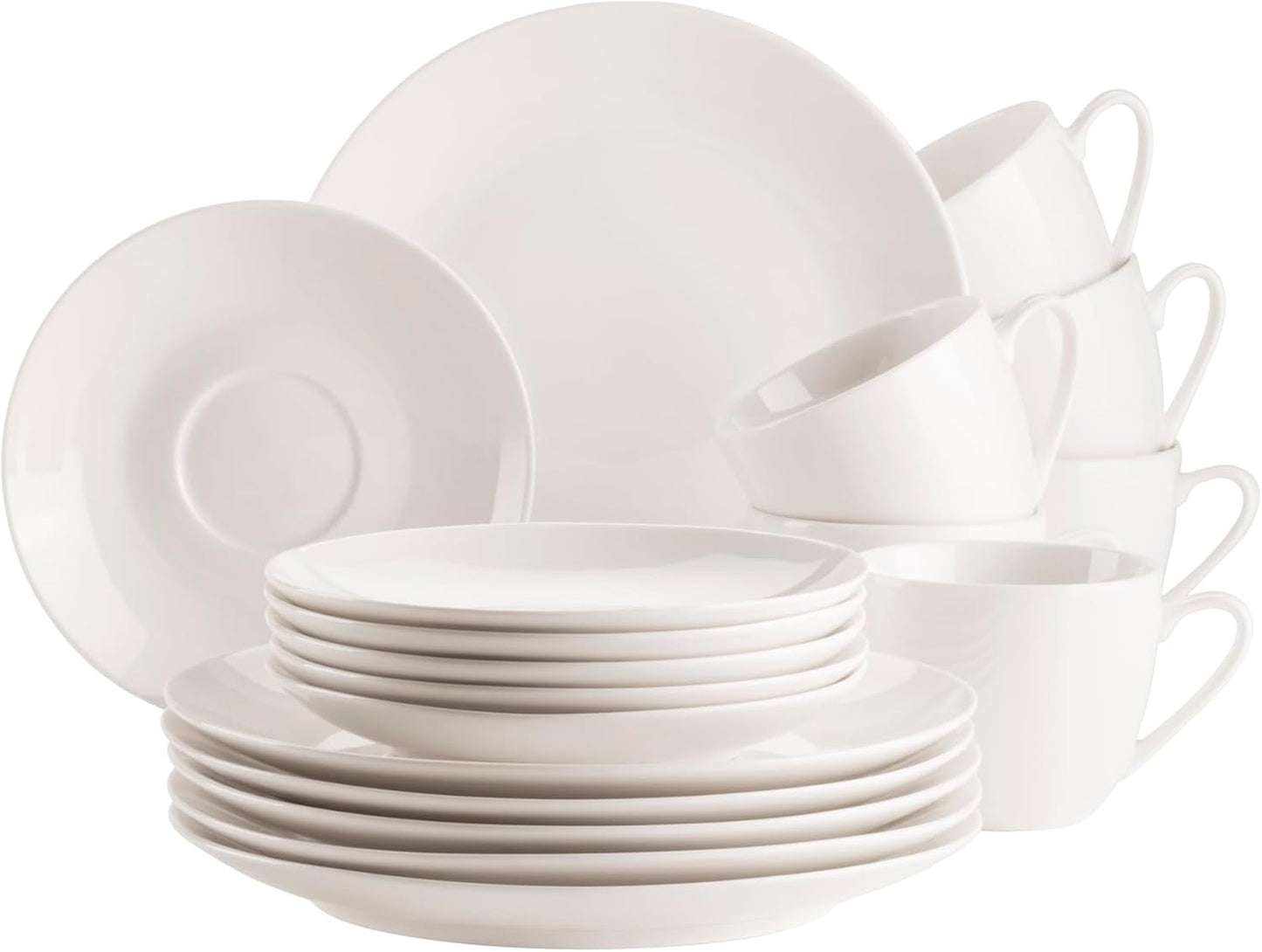 MÄSER 934105 Belmira Series, Klasická kávová sada pro 6, 18dílná kávová sada, Nadčasová, Elegantní, Jemná, Porcelánová, Bílá