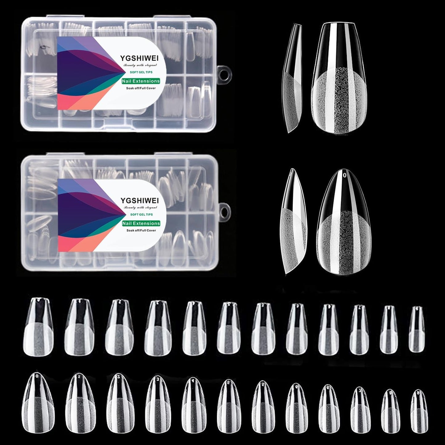 Full Cover False Nails 504 Pack 12 velikostí Umělé nehty s lepidlem na nehty Akrylové umělé nehty s úložným boxem pro nehtové salony a domácí nail art (čtvercové)
