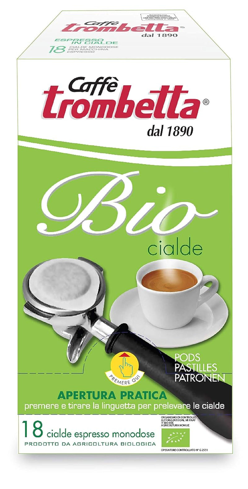 Caffè Trombetta ESE Kaffeepads, Italien Kaffee, Richhaltiges Aroma and samtiger Gesmack Biologisch - 1 Packungen zu je 18 Kaffeepads