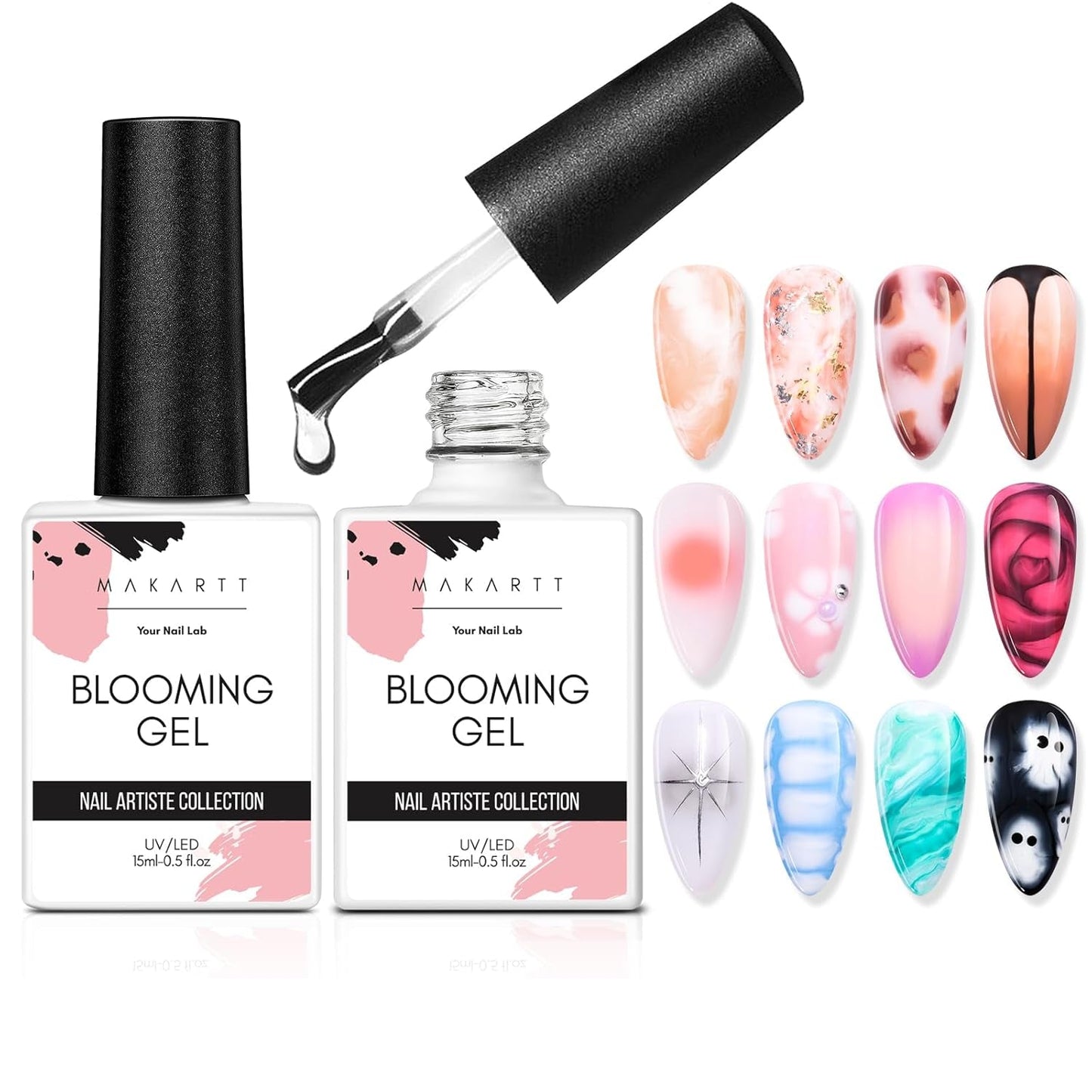 Makartt Blooming Gel Lak na nehty - 15ml Blooming Gel nail Polish Extender s mramorovou barvou, gelovou barvou, DIY manikúrou na nehty, květinami, zvířaty, akvarelem, kouzelnou manikúrou