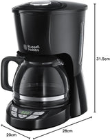 Kávovar Russell Hobbs [Digitální časovač, sprchová hlavice pro optimální extrakci a aroma] Textury+ (1 až 12 šálků, 1,25 l skleněná karafa, ohřívací deska, systém proti odkapávání) Filtrační kávovar 22620-56