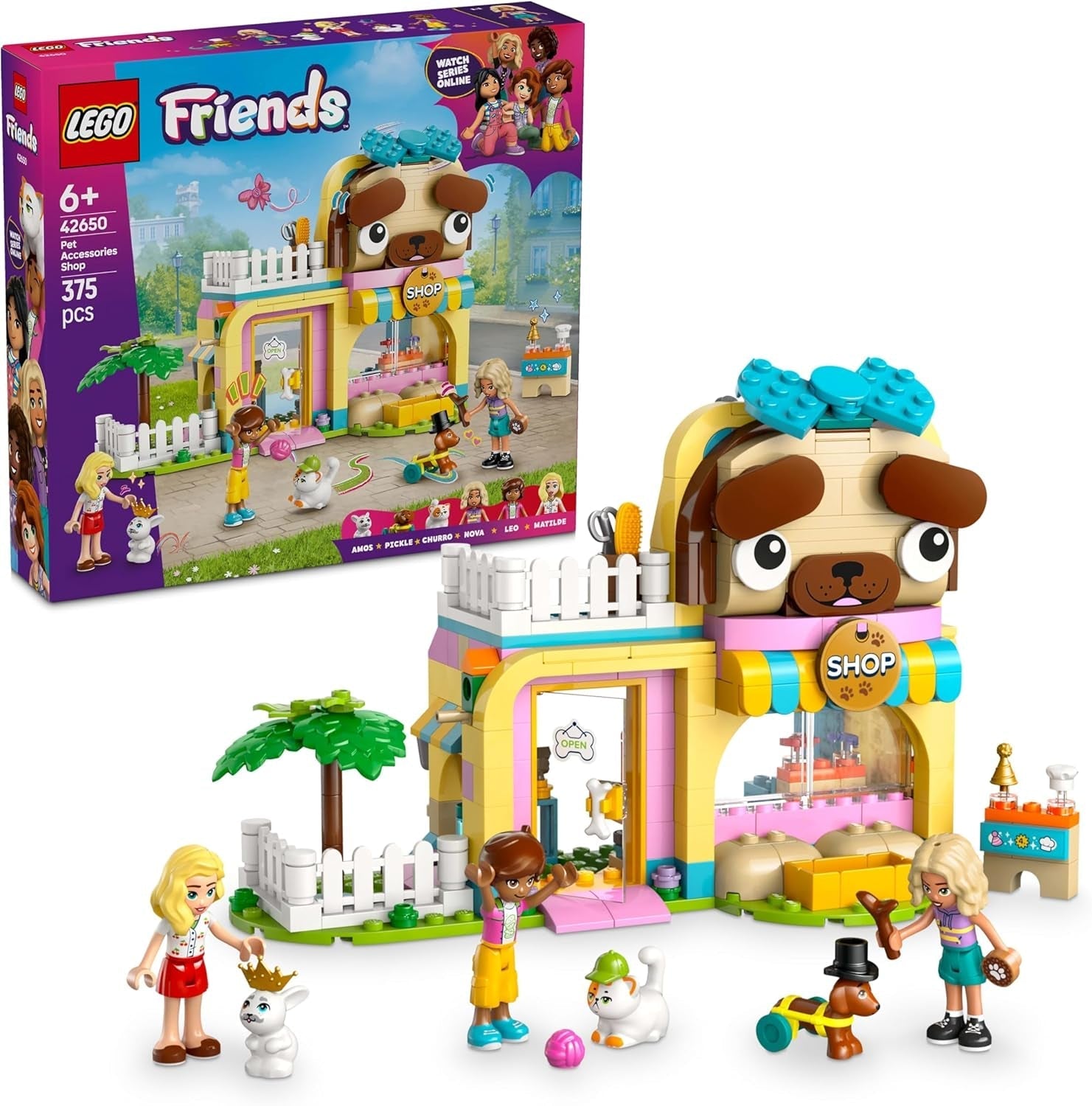 LEGO Friends Obchod se zvířecími doplňky Předstíraná herní sada Vzdělávací hračka pro 6leté dívky 3 minifigurky a 3 figurky zvířat Kočka Psík Zajíček Nápad na dárek pro děti 42650 Stavebnice Besuche den LEGO-Store Výchozí název