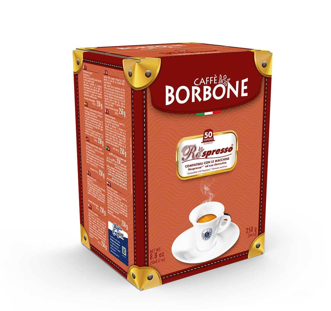 Caffè Borbone Respresso, lehká kávová směs, 50 % Weniger Kaffein als die Blue Mischung - 50 Kapseln - Kompatibilní s Nespresso®* Haushalts-Espressomaschinen