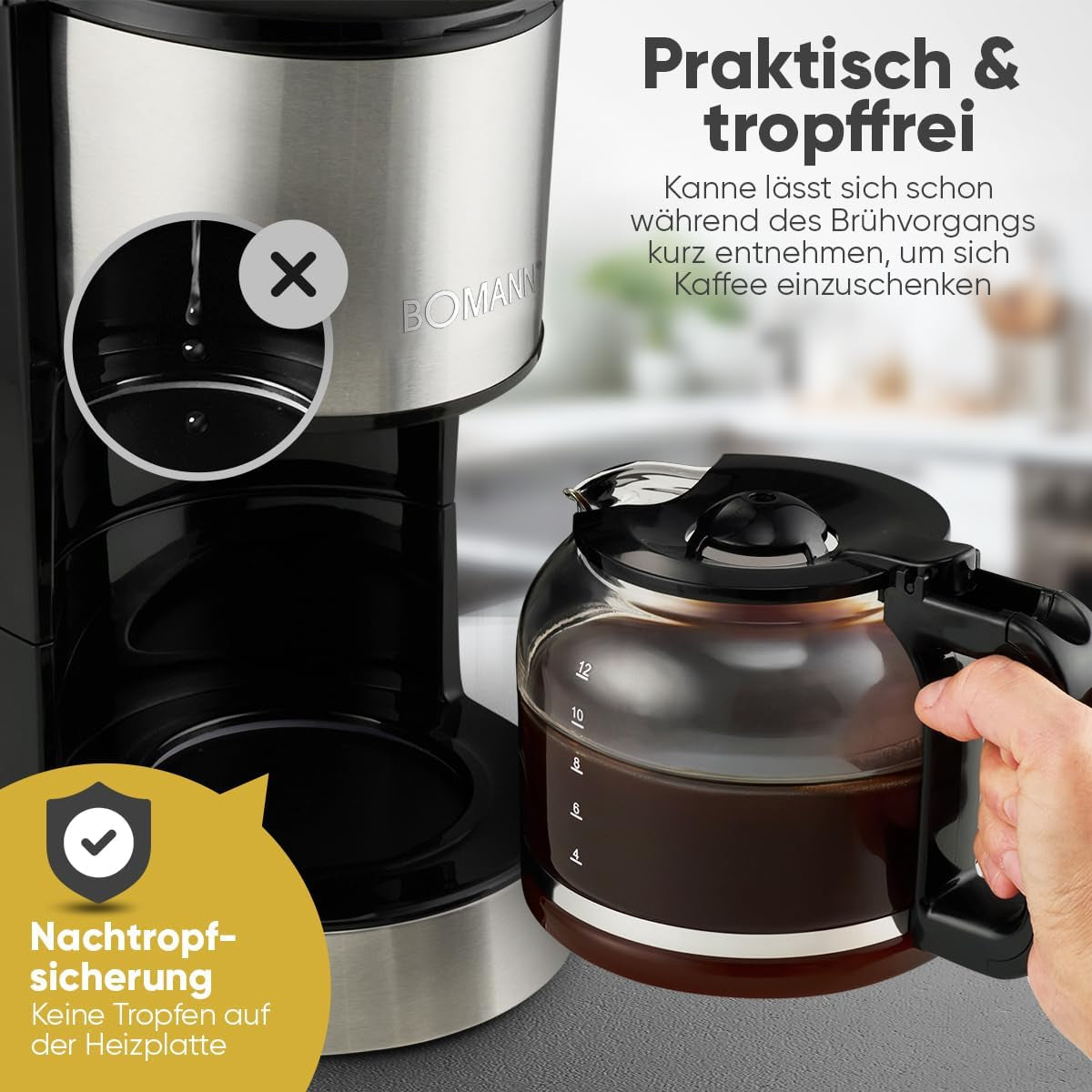 Kávovar na espresso s filtrem Bomann® | na 12-14 šálků | Kávovar na espresso s filtrem | Pouzdro z nerezové oceli | Proti kapání | Espresso | Kávovar na espresso s filtrem | 800W | KA 6071 CB