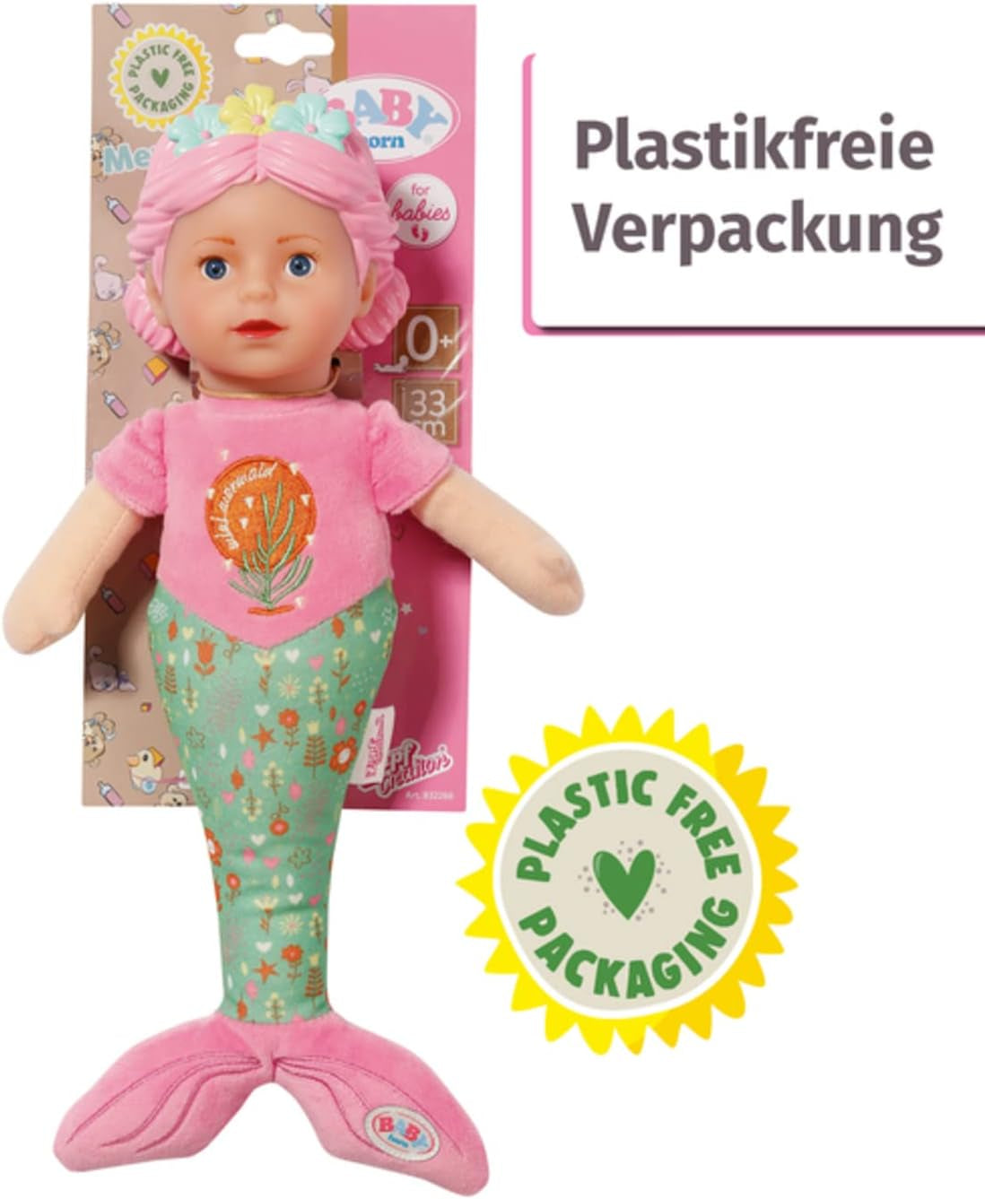 BABY born Mermaid pro miminka, omyvatelná měkká panenka, panenka mořská panna s měkkou vinylovou hlavou, 33 cm vysoká, 832288 Zapf Creation