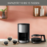 Espresso kávovar Krups KM3210 Pro Aroma Plus, 10 šálků, 1,25 l, udržování teploty po dobu 30 minut, viditelné okénko hladiny vody, systém proti odkapávání, černý s nerezovými aplikacemi