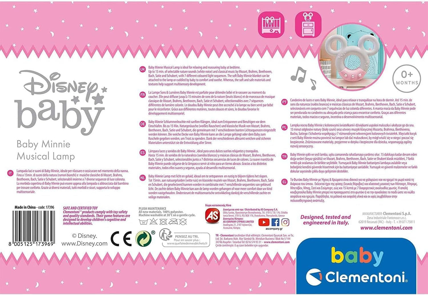 Clementoni 17396 Disney Baby Minnie Zvuková a barevná lampa Noční světlo Bílá Hudba 0 měsíců + Jucarii Bebe Naty Shop