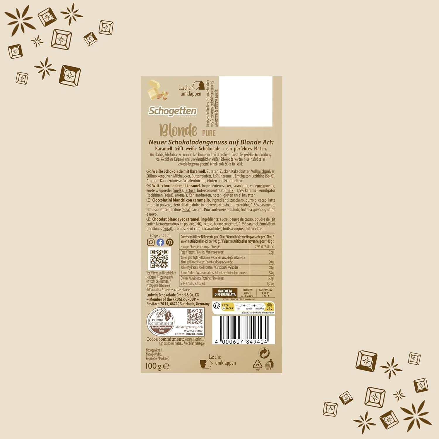 Schogetten Blonde Pure I bílá čokoláda s karamelem I 100 g I jednotlivě porcované (balení 2 ks)