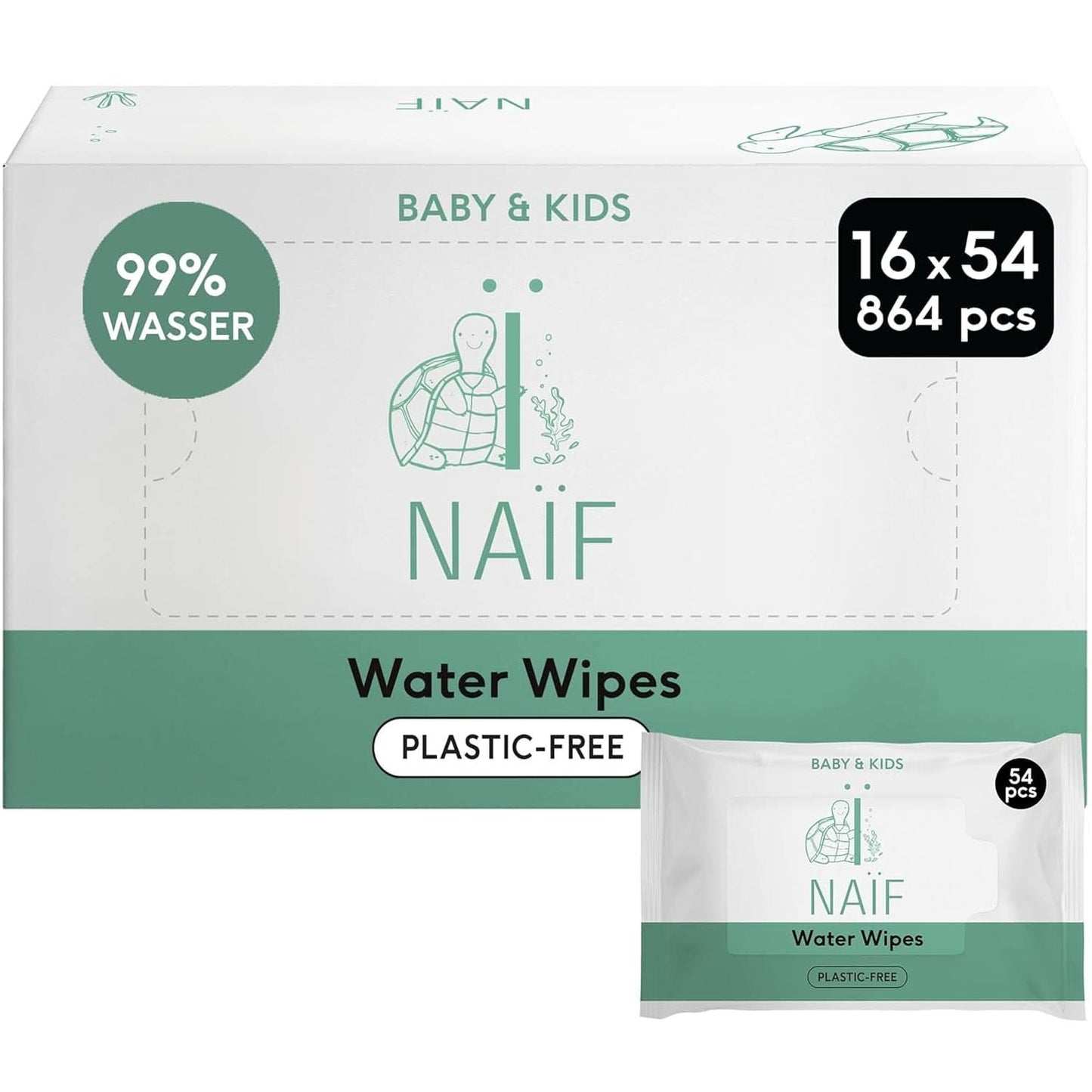 Naïf Plastikfreie Feuchttücher 864 Stück (16Er X 54 Feuchttücher) - Pflege Für Babypo, Körper Und Gesicht - 99 % Aus Wasser - 0 % Parfüm Und Alkohol - Nachhaltige Feuchttücherbox Eukalyptus Sentiv Shop