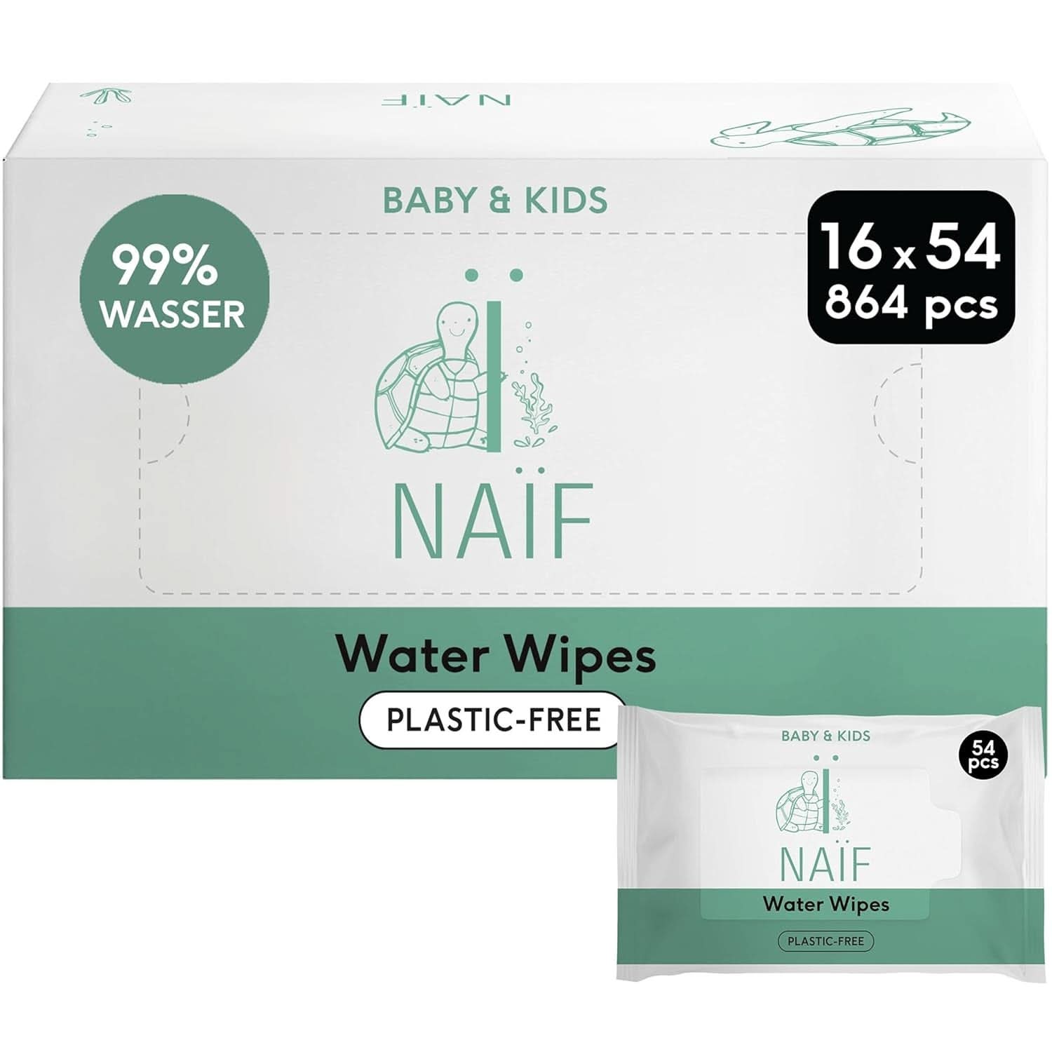 Naïf Plastikfreie Feuchttücher 864 Stück (16Er X 54 Feuchttücher) - Pflege Für Babypo, Körper Und Gesicht - 99 % Aus Wasser - 0 % Parfüm Und Alkohol - Nachhaltige Feuchttücherbox Eukalyptus Sentiv Shop