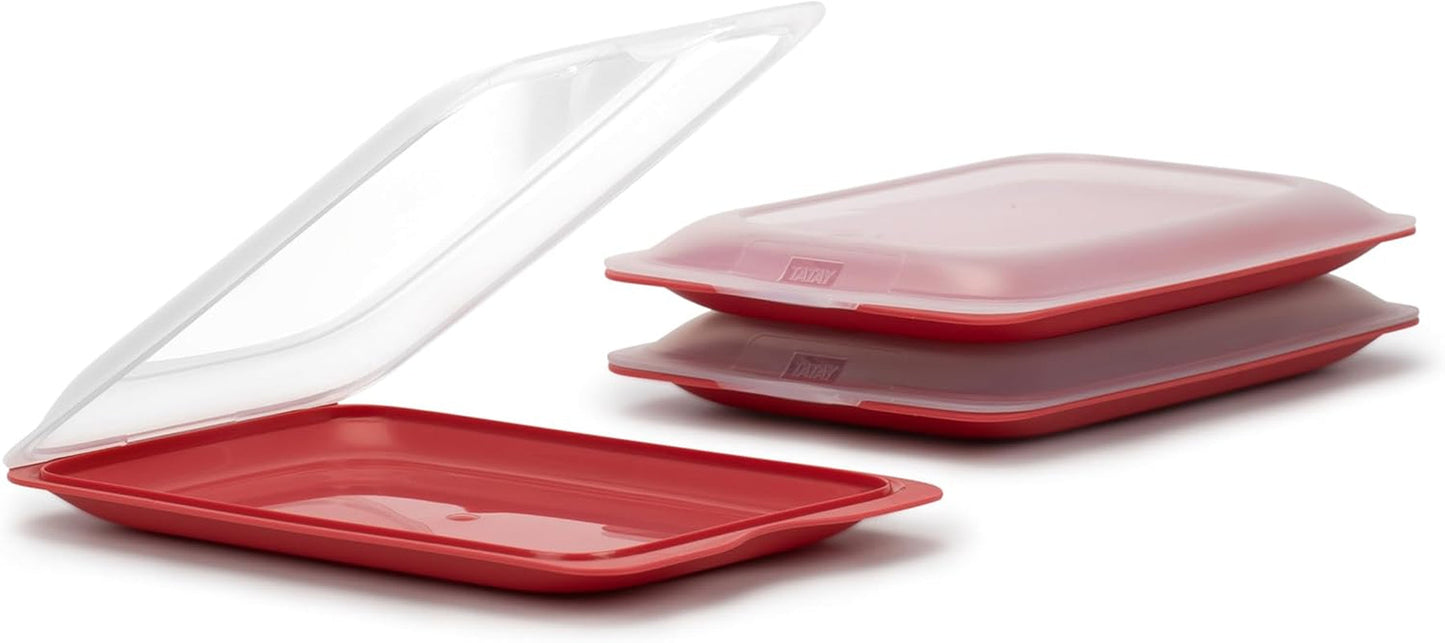 Sada 4 krabic TATAY Fresh Slicer Box, bez BPA, opakovaně použitelné, stohovatelné, do myčky a MWO, náhodné barvy. Rozměry 17 cm x 3,2 cm x 25,2 cm Krabice na potraviny Naty Shop Set 3 – Borůvka