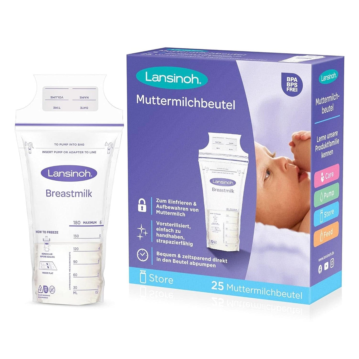 Lansinoh Muttermilchbeutel - 25 Stück - Zum Sicheren Aufbewahren Und Einfrieren Von Muttermilch - Hygienisch & Platzsparend Příslušenství Jídlo a kojení Bebe Naty Shop