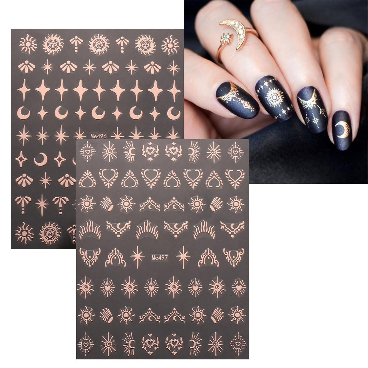 JMEOWIO Nálepka na nehty Mond Stern 10 Blatt Nálepka na nehty Selbstklebend Nagelaufkleber Růžové zlato Dekoration Nageldesign Zubehör