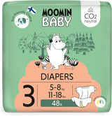 Moomin Dětské eko plenky, velikost 3, 5-8kg, 48 kusů, Premium měkké plenky | Měkký a šetrný k pokožce, prodyšný, savý, bez zbytečných chemikálií |