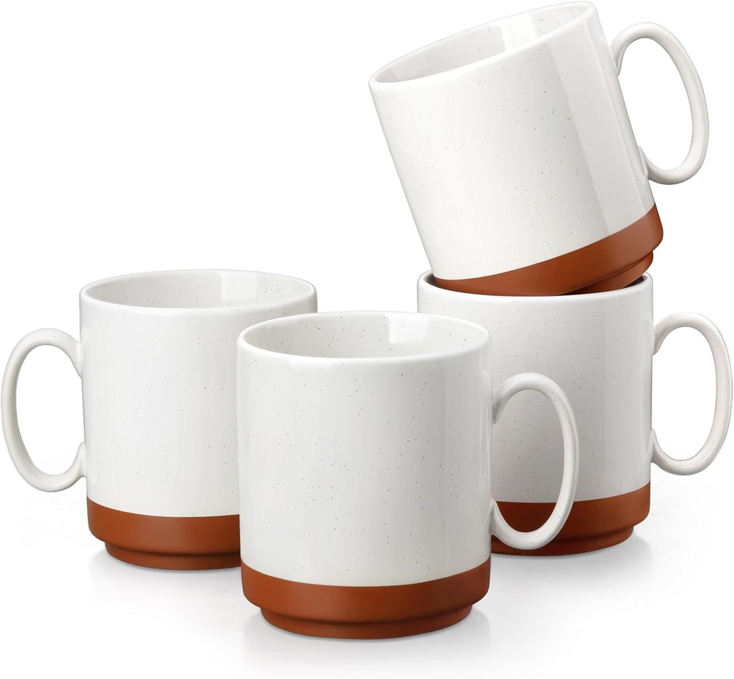 Sada hrnků na kávu MALACASA, sada hrnků z kameniny 350ml pro 4 osoby, moderní hrnky na kávu na čaj, džus, latte, cappuccino, horkou čokoládu. Vhodné do myčky a mikrovlnné trouby, série TARA, khaki bílá