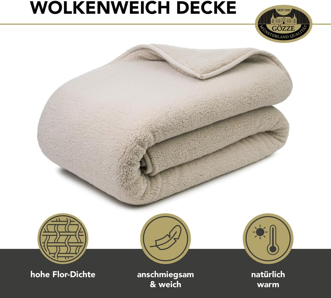 Gözze - Cloud měkká plyšová deka, imitace ovčí kůže, 100% polyester (mikrovlákno), 150 X 200 Cm - Camel Přikrývky a přikrývky Naty Shop