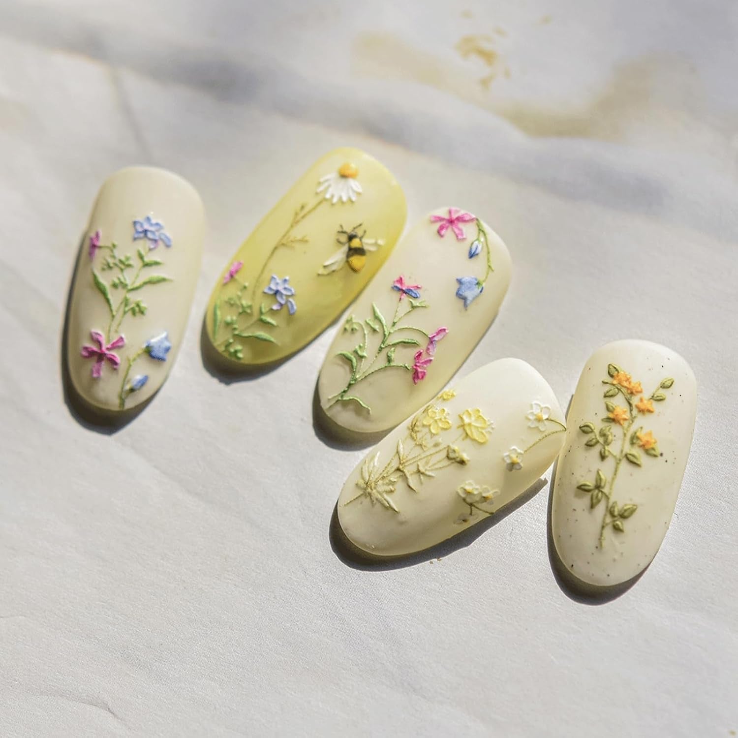 JMEOWIO 3D Nálepka na nehty Blumen Nálepka na nehty Selbstklebend Nagelaufkleber 5D Stereoskopické jarní letní Dekorace Blumen Nageldesign Zubehör 1 Blatt