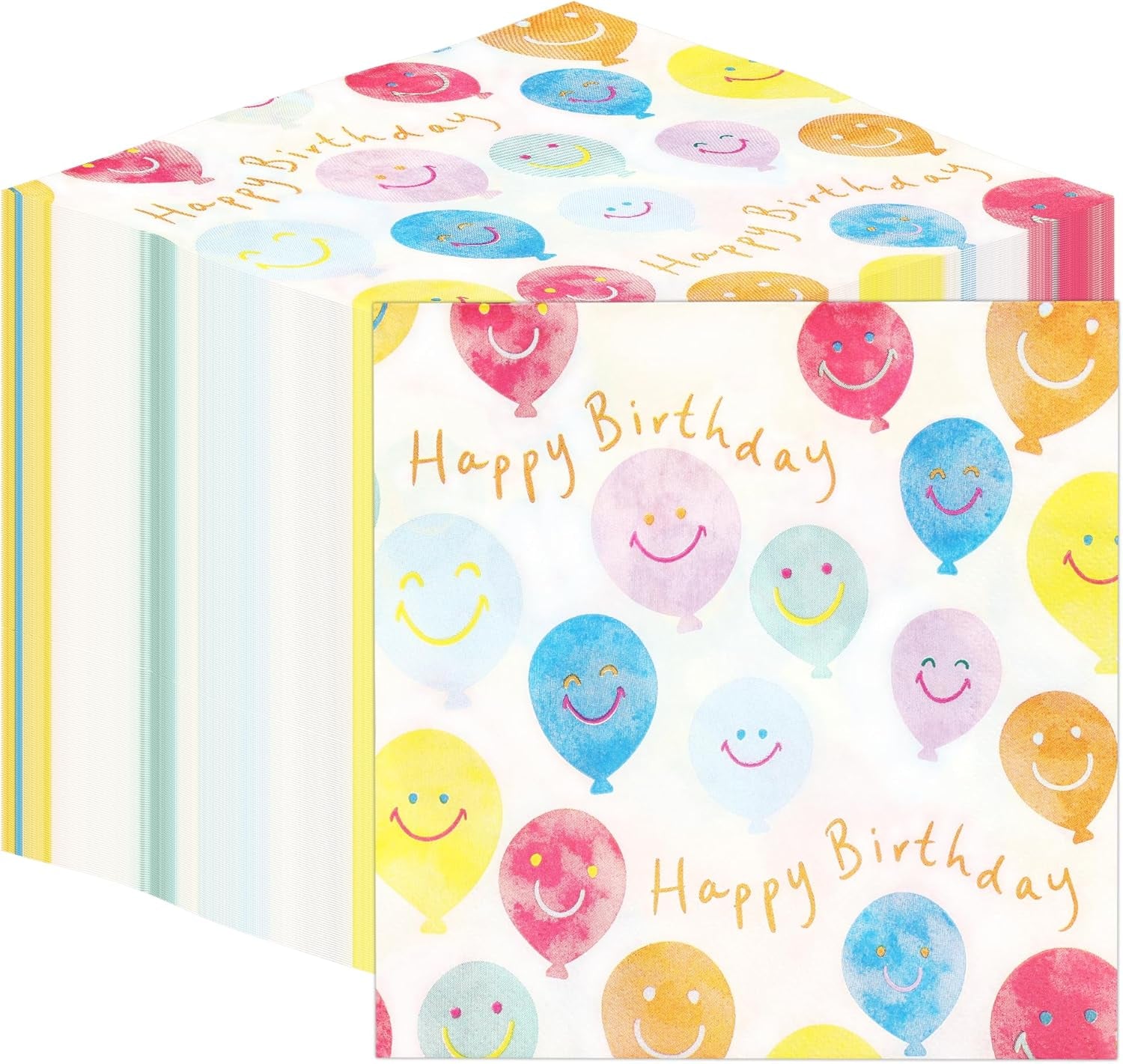 Vysoce kvalitní papírové stolní ubrousky Happy Birthday Smiley Face Balónkové ubrousky pro párty Catering Ekologické jednorázové ubrousky Kompostovatelné Odolné Recyklovatelné