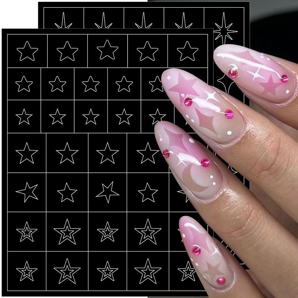 6 listů Airbrush šablona Nálepky na nehty, hvězdy motýlího plamene Srdce hvězdy Nálepky na nehty Nálepky na zdobení nehtů pomocí šablony Samolepicí samolepky na nehty pro ženy Nálepky s designem nehtů